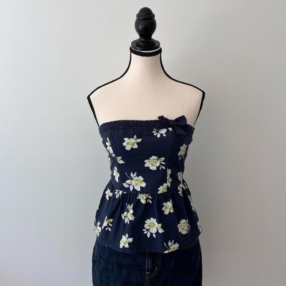 Hollister Navy Floral Strapless Top